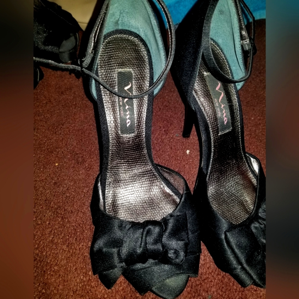 Nina black satin heels